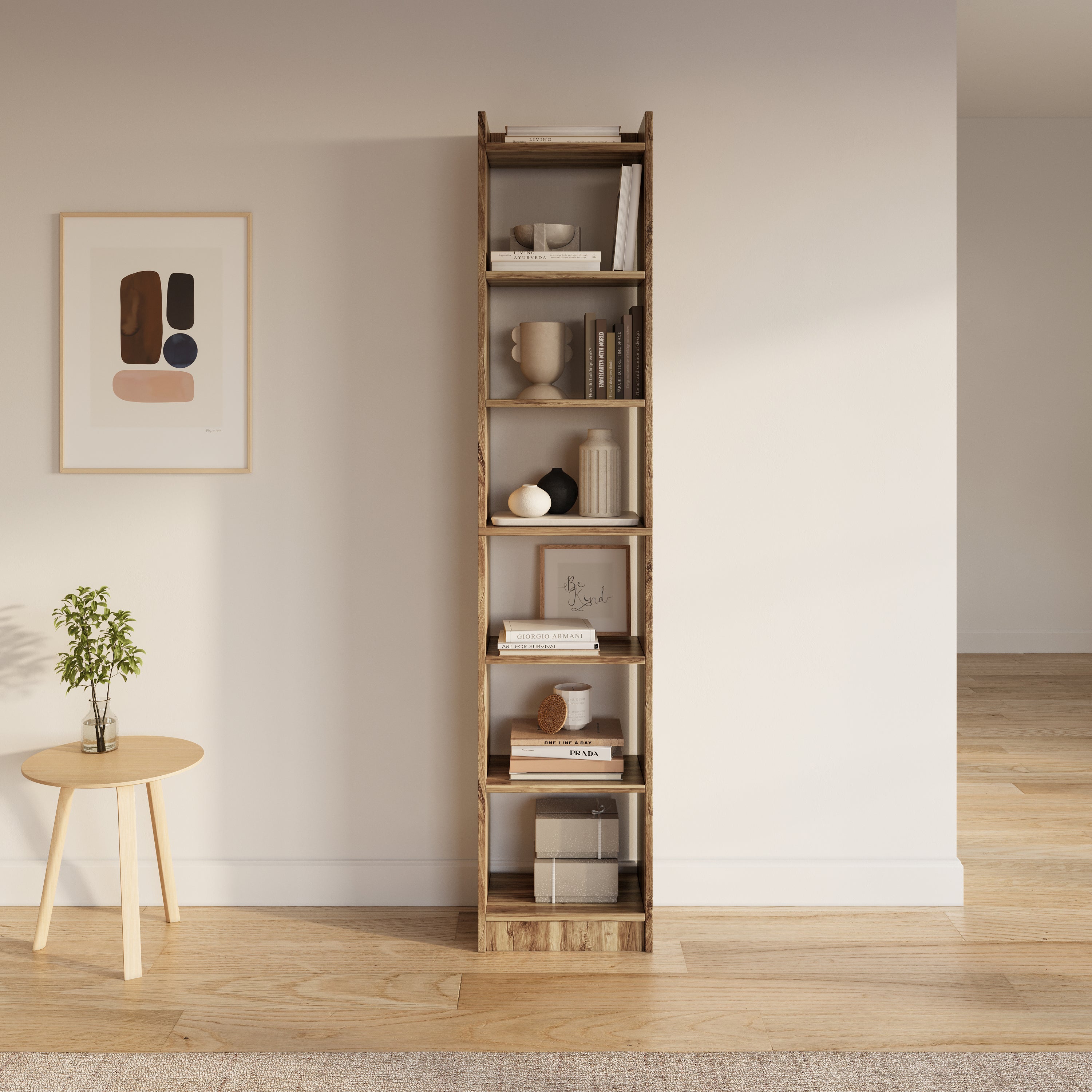 FURLAY HexaShelf – 6-Tier Bookshelf & Storage Rack, Desert Sand, 180 x 33 x 24 cm, DIY Organizer