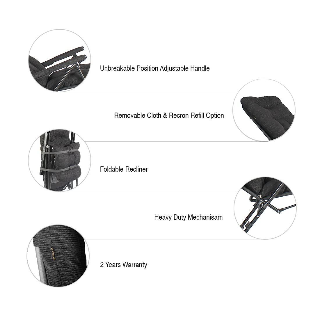 Furlay Foldable Recliner Chair Recron Cushion (Brown)