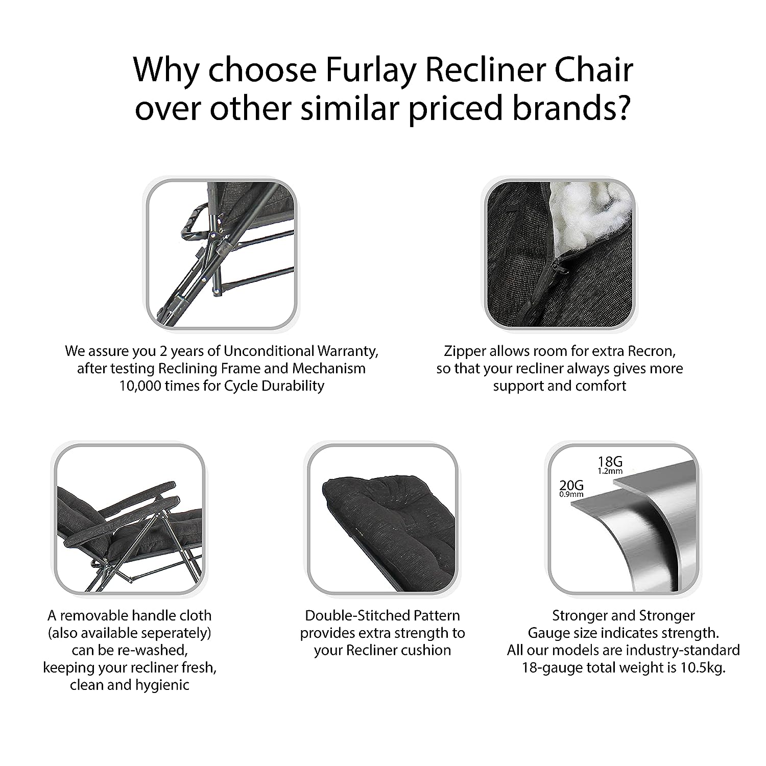 Furlay Foldable Recliner Chair Recron Cushion (Brown)