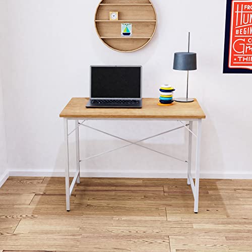 FURLAY Multipurpose Wood Finish Study Table Office Desk (100x60x75cm) Sturdy Office Desk Study Writing Table for Home Office (Beige, White Frame)